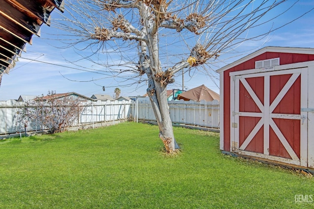 view of yard with a storage unit