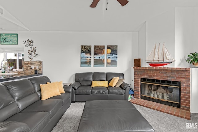 4216 Lightning Ct, Bakersfield, CA 93312 - living area with ceiling fan, a fireplace, and carpet