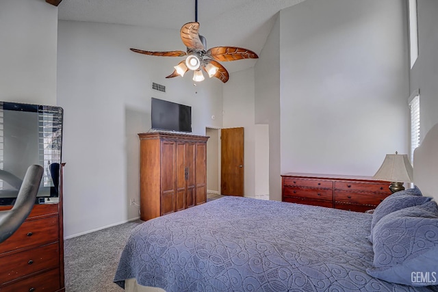 9604 Lea Oak Rd, Bakersfield, CA 93311 - carpeted bedroom featuring high vaulted ceiling and a ceiling fan