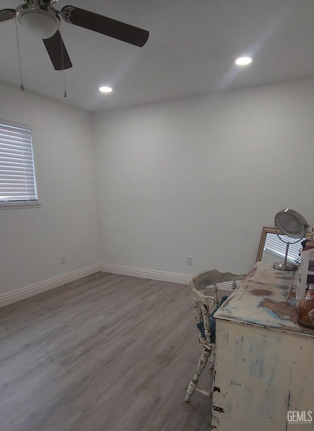5812 Appletree Ln, Bakersfield, CA 93309 - empty room featuring ceiling fan, recessed lighting, baseboards, and wood finished floors