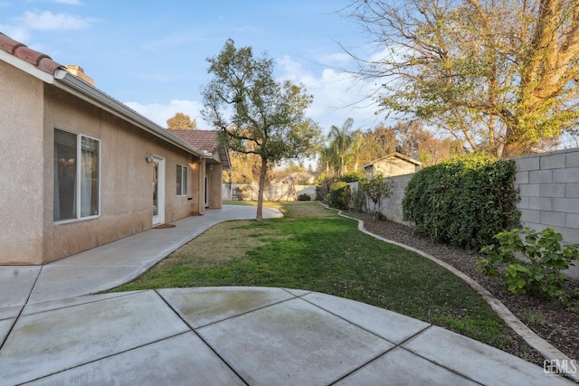 view of yard with a patio area and a fenced backyard