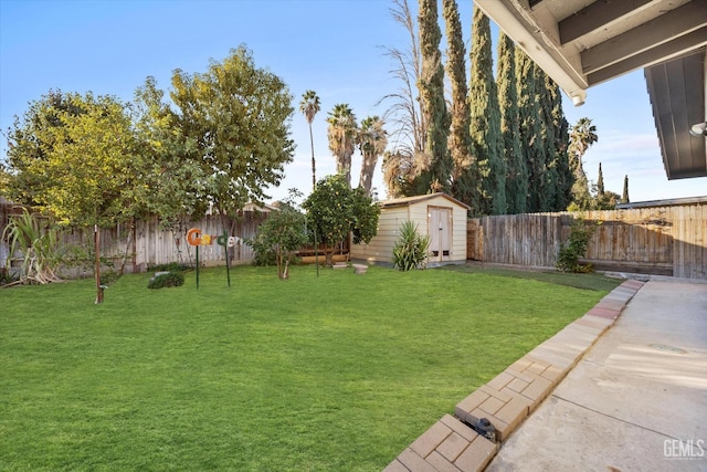 view of yard with a storage shed