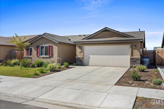 single story home with a garage