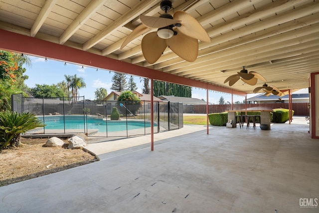 11906 Christy Ave, Bakersfield, CA 93312 - view of swimming pool featuring a patio area, a fenced backyard, and ceiling fan