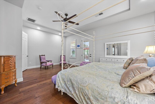 11416 Queensbury Dr, Bakersfield, CA 93312 - bedroom with wood finished floors, access to outside, recessed lighting, baseboards, and a ceiling fan