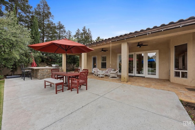 11416 Queensbury Dr, Bakersfield, CA 93312 - view of patio featuring a ceiling fan, french doors, and outdoor dining space