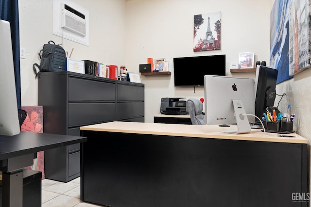 tiled office featuring a wall mounted air conditioner