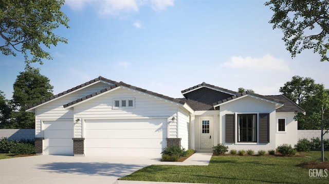 12800 Kinnick Ct, Bakersfield, CA 93311 - view of front of home featuring an attached garage, driveway, a tiled roof, and a front yard