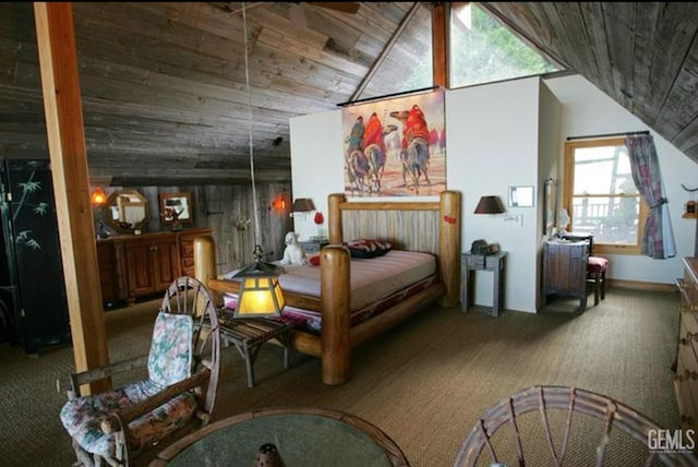 bedroom featuring lofted ceiling and wooden ceiling