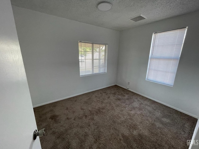 carpeted spare room featuring a textured ceiling