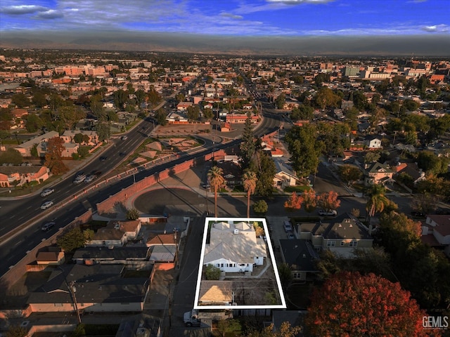 view of aerial view at dusk