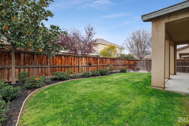 view of yard featuring a patio area and a fenced backyard