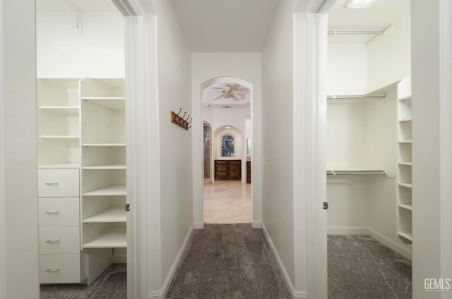 12603 Clay Creek Ct, Bakersfield, CA 93312 - corridor featuring carpet floors and arched walkways