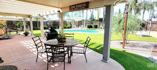 5308 Benevento Ct, Bakersfield, CA 93308 - view of patio with a pergola, a fenced backyard, and a fenced in pool