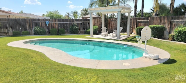 5308 Benevento Ct, Bakersfield, CA 93308 - view of pool with a patio area, a fenced in pool, a lawn, and a fenced backyard