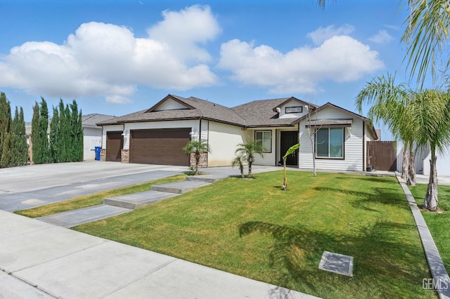 7900 Linden Tree Ave, Bakersfield, CA 93313 - ranch-style house with an attached garage, a front lawn, fence, and concrete driveway