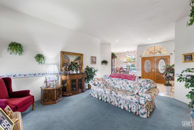 living area with carpet floors