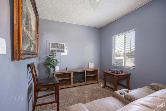819 P St, Bakersfield, CA 93304 - sitting room with a wall mounted AC, a textured ceiling, and carpet floors