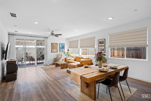 6713 Diamond Springs Dr, Bakersfield, CA 93313 - living room featuring ceiling fan, wood finished floors, recessed lighting, and baseboards
