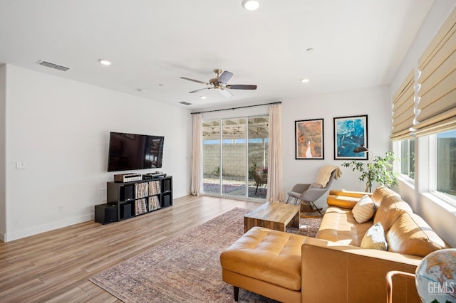 6713 Diamond Springs Dr, Bakersfield, CA 93313 - living area with wood finished floors, plenty of natural light, a ceiling fan, recessed lighting, and baseboards