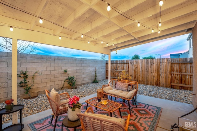 6713 Diamond Springs Dr, Bakersfield, CA 93313 - view of patio / terrace featuring a fenced backyard and an outdoor hangout area