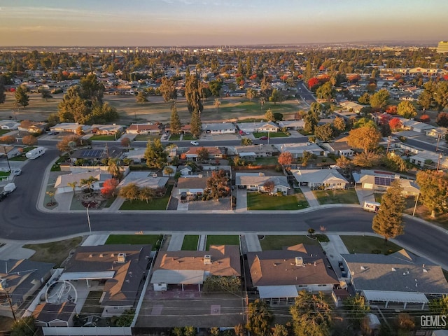 view of aerial view at dusk