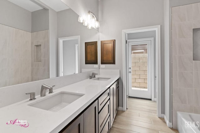 bathroom featuring vanity and wood-type flooring