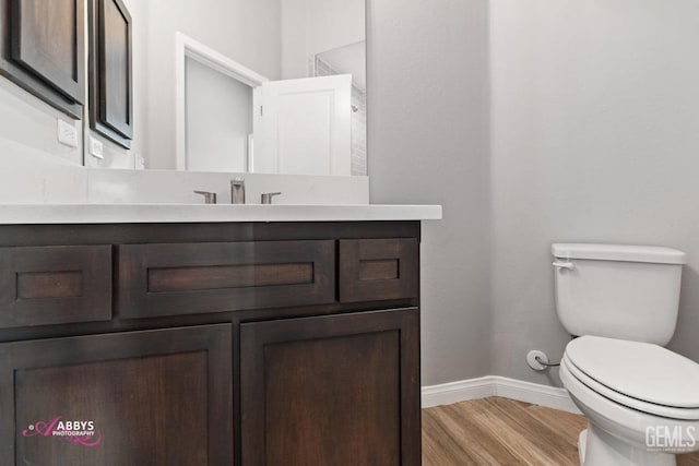 bathroom featuring vanity, hardwood / wood-style flooring, and toilet