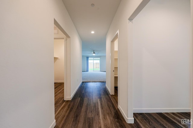 corridor featuring dark hardwood / wood-style floors