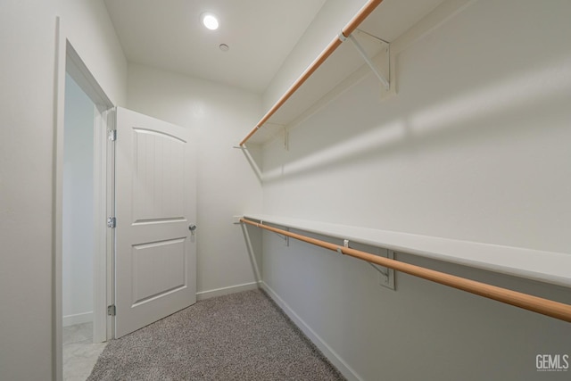 spacious closet with light colored carpet