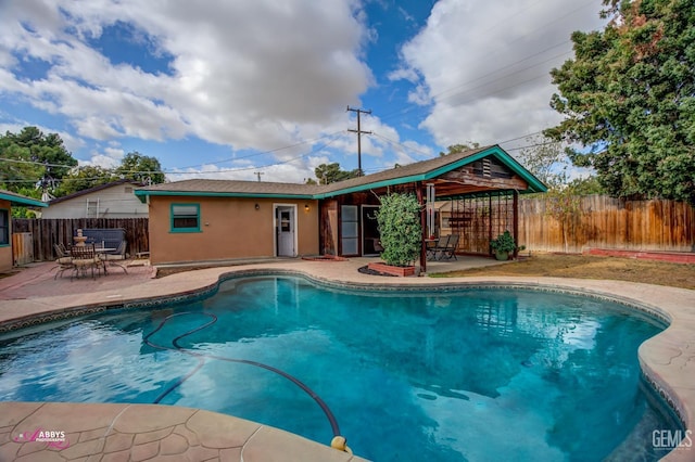 view of swimming pool with a patio