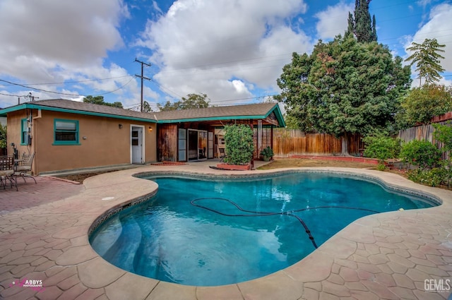 view of swimming pool with a patio