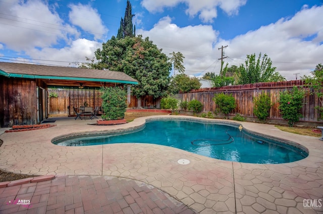 view of swimming pool with a patio area