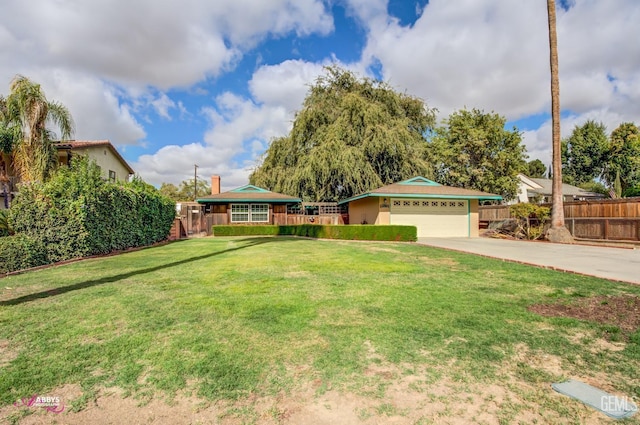 single story home with a garage and a front yard