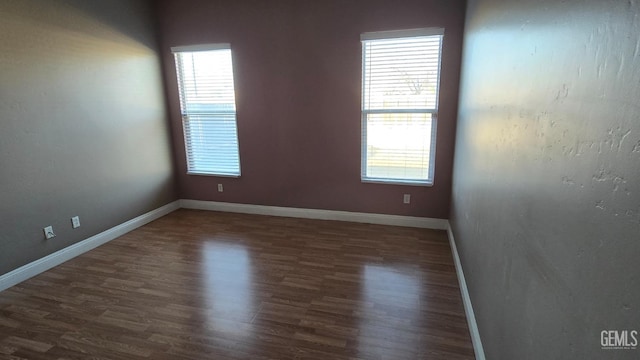 empty room with dark hardwood / wood-style flooring and a wealth of natural light