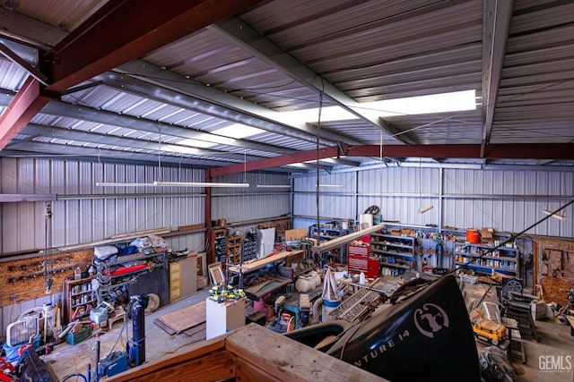 garage featuring a workshop area