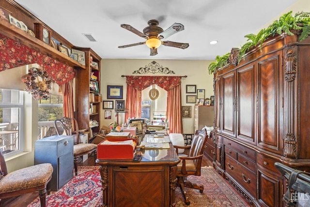 home office with ceiling fan