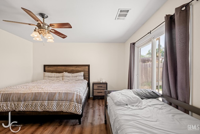 13421 Cheyenne Mountain Dr, Bakersfield, CA 93314 - bedroom featuring wood finished floors, ceiling fan, and access to outside