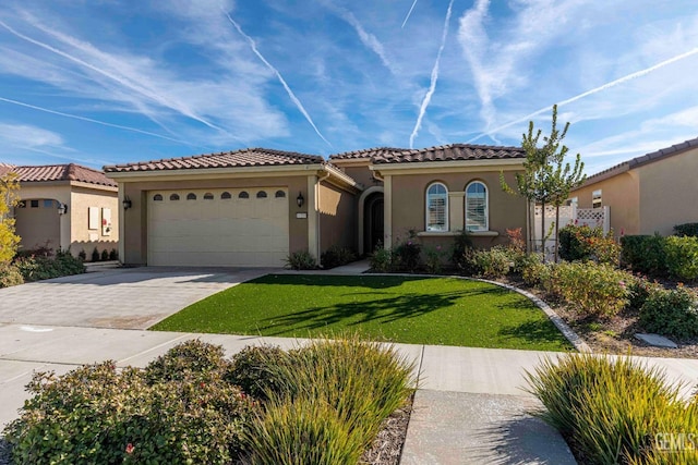14209 Boon Way, Bakersfield, CA 93311 - mediterranean / spanish home featuring a garage and a front lawn