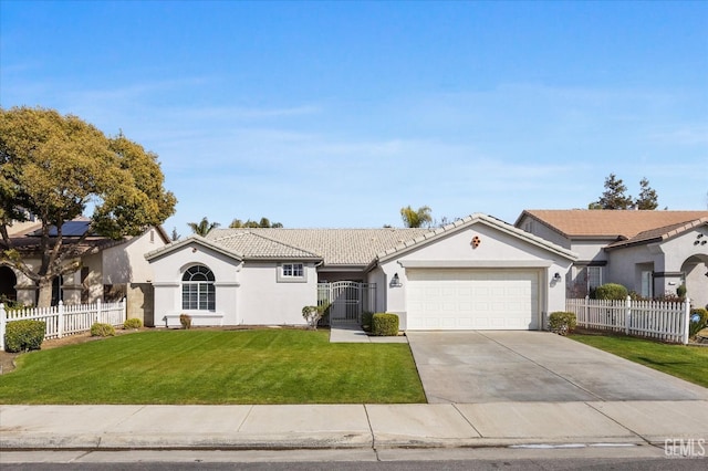 single story home with a garage and a front yard