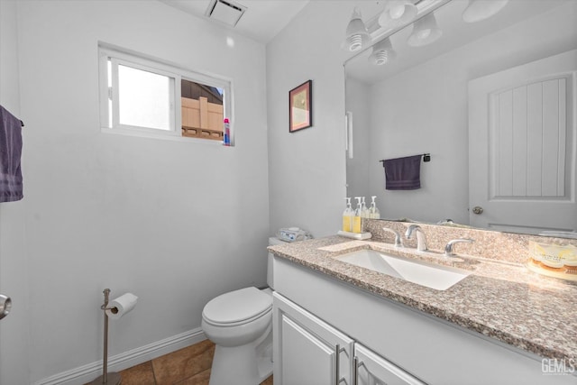 bathroom featuring tile patterned floors, vanity, and toilet