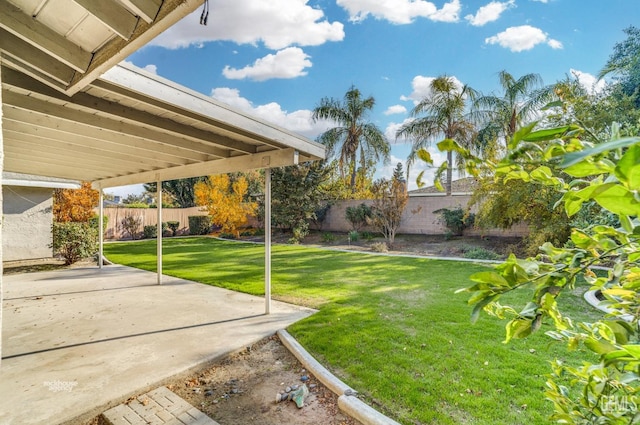 view of yard featuring a patio area and a fenced backyard