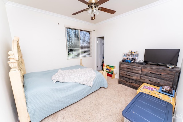 bedroom featuring ceiling fan and ornamental molding