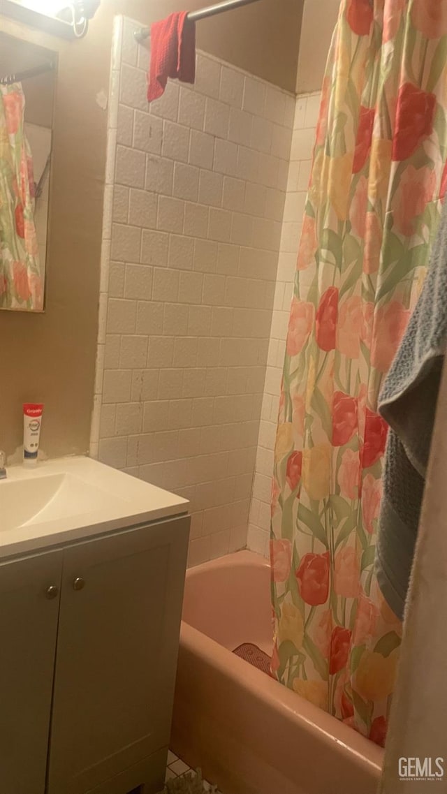 8300 Lexington Ave, Bakersfield, CA 93306 - bathroom with shower / bathtub combination with curtain and vanity