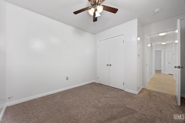5820 Siena Ln, Bakersfield, CA 93308 - unfurnished bedroom featuring carpet flooring, baseboards, a closet, and ceiling fan