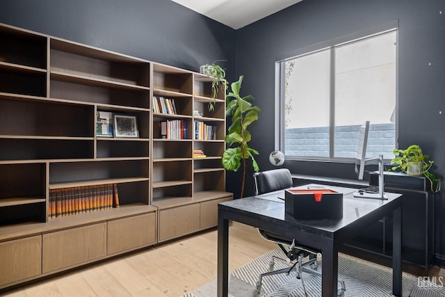 home office featuring light hardwood / wood-style flooring