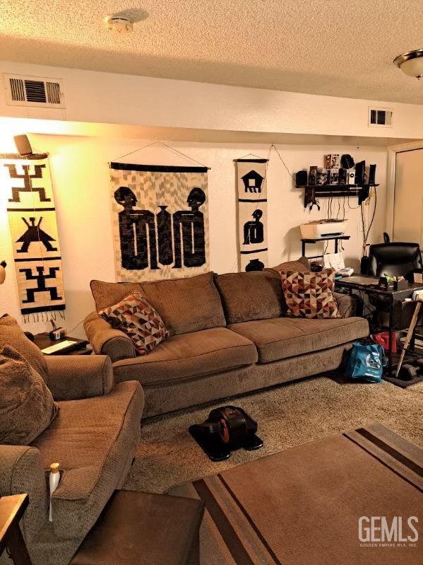 living room featuring a textured ceiling