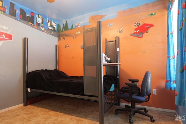 9917 Lenore St, Lamont, CA 93241 - bedroom with tile patterned flooring, a desk, and baseboards