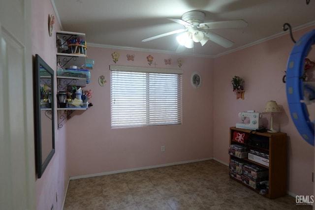 9917 Lenore St, Lamont, CA 93241 - bedroom featuring crown molding and a ceiling fan