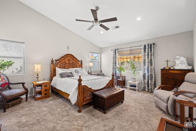 3010 Tea Rose St, Bakersfield, CA 93311 - carpeted bedroom featuring lofted ceiling, recessed lighting, and a ceiling fan